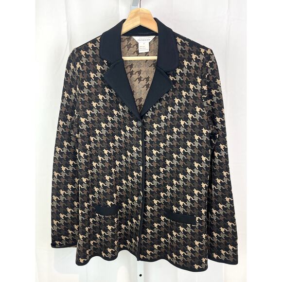 Exclusively MISOOK Size S Houndstooth Collared Knit Jacket Sweater Brown Black - Picture 1 of 8